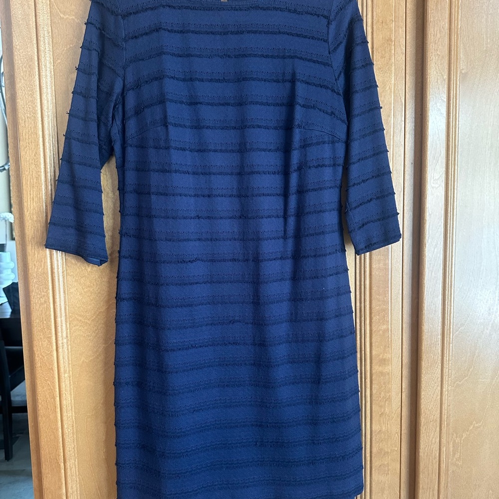 Trina Turk Blue Ribbed Sheath Dress 3/4 Sleeve